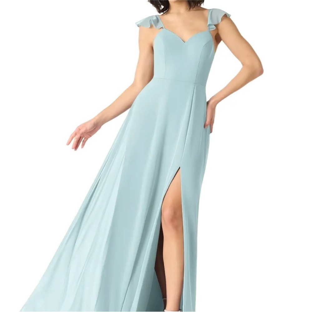 Azazie Light Blue Maxi Dress with Ruffle Sleeves